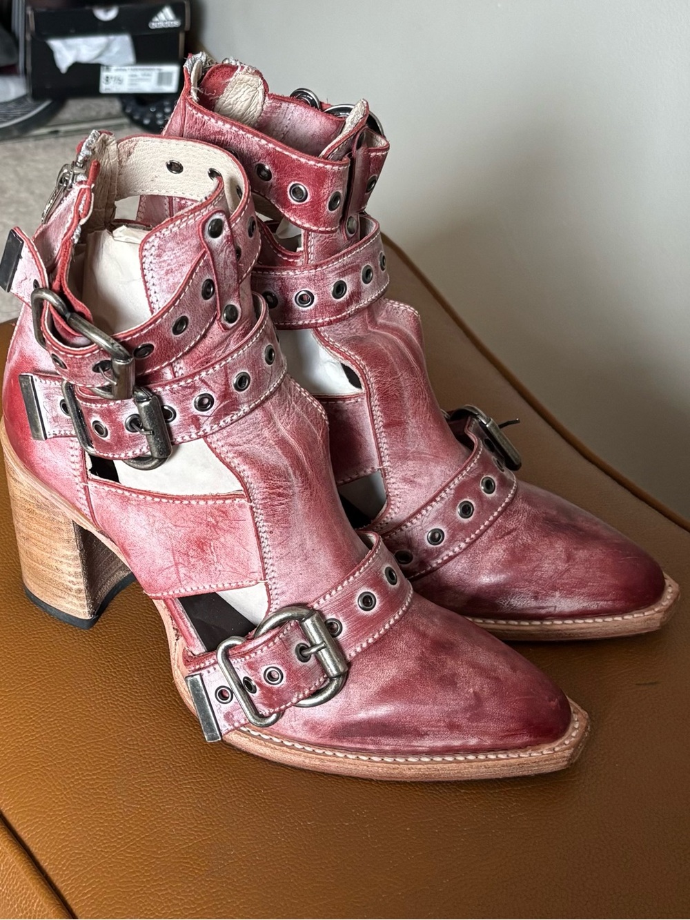 NEW Freebird by Steven  Joplin in Red Leather Ankle Buckle Heel Boot 10